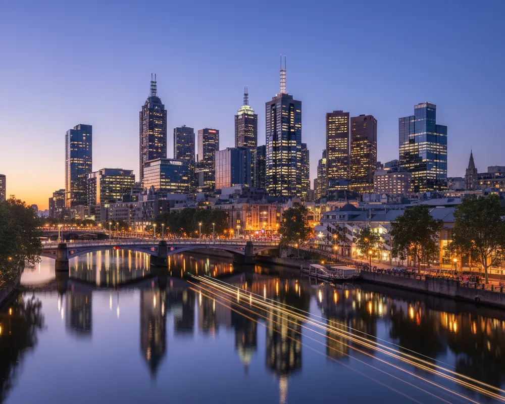Australian cityscape at golden hour.
